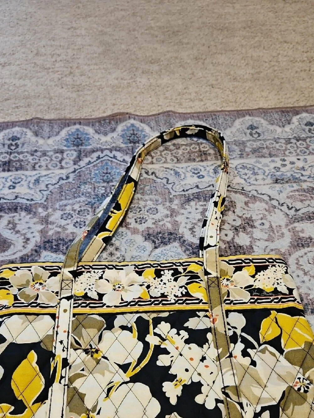 Vera Bradley Quilted Floral Tote in Yellow, Black & White